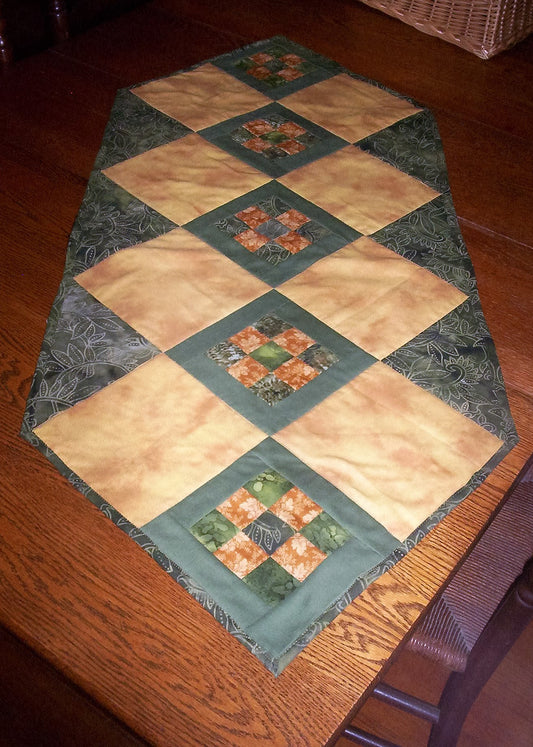 Green and Gold Squared Table Runner